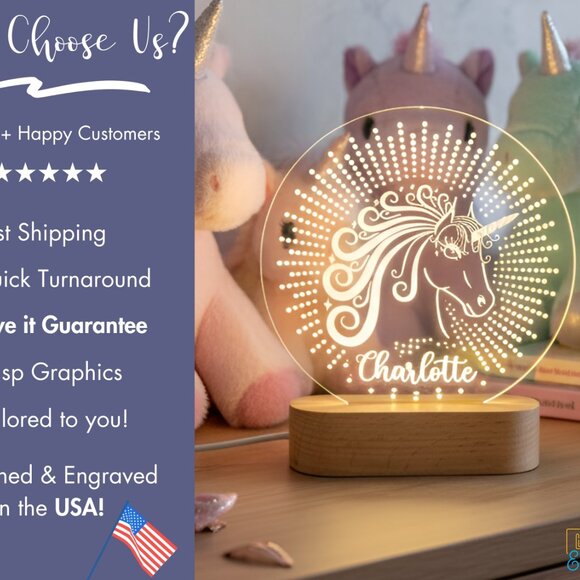 Unicorn Custom Name Light • Personalized LED Cloud Decor • Kids Gift - Picture 4 of 8